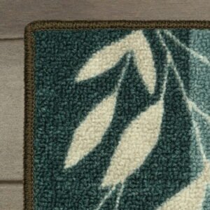 Traditional Leaf Block Blue Brown Print Indoor Accent Rug, 1'8