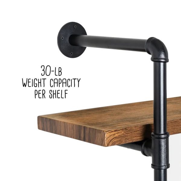 13" x 32" Steel and MDF Industrial Accent Wall Shelf, Black - Image 2