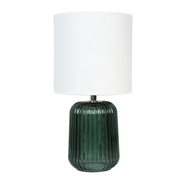 12.75"H Mini Green Glass Stripe Table Lamp with White Lamp